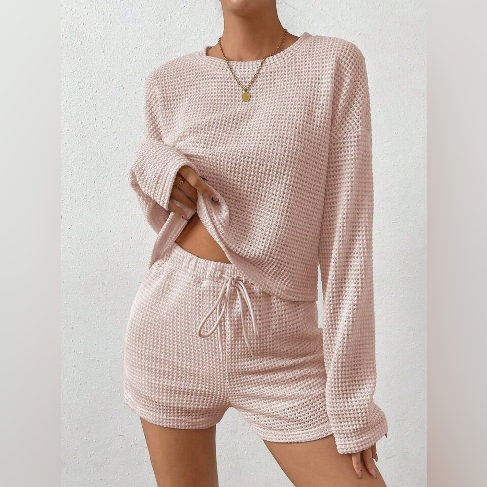 Women's Pink Waffle Knit Pajama Set